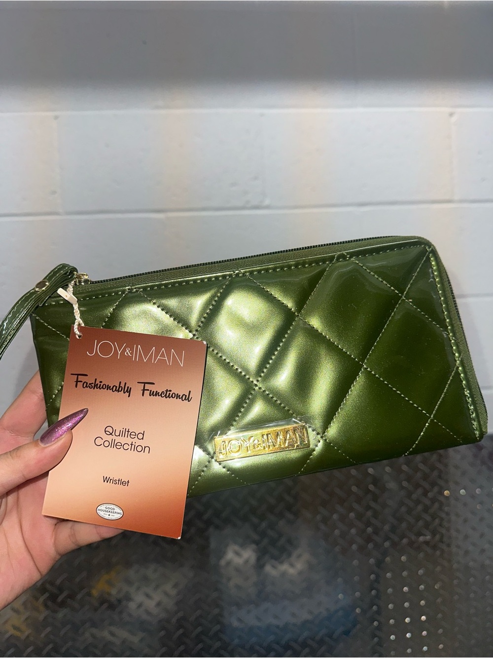 Joy & Iman Quilted Wristlet in Olive Green